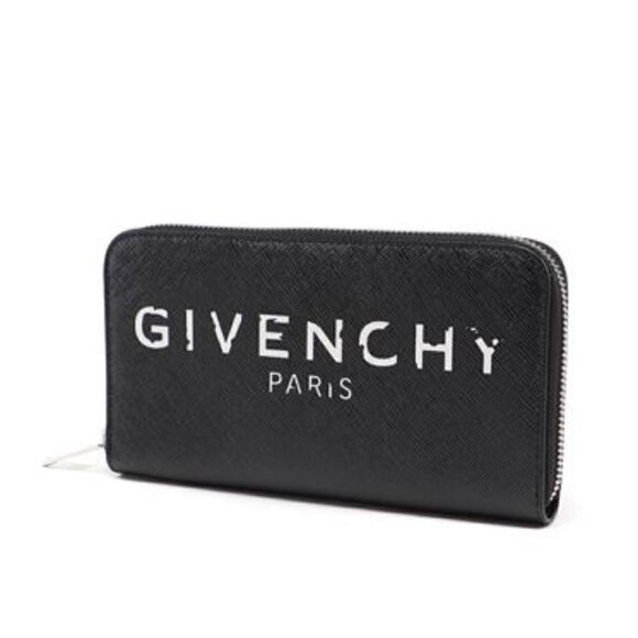 Givenchy Iconic "Givenchy Paris" Logo Print Zip Black Wallet NWT - Picture 3 of 16